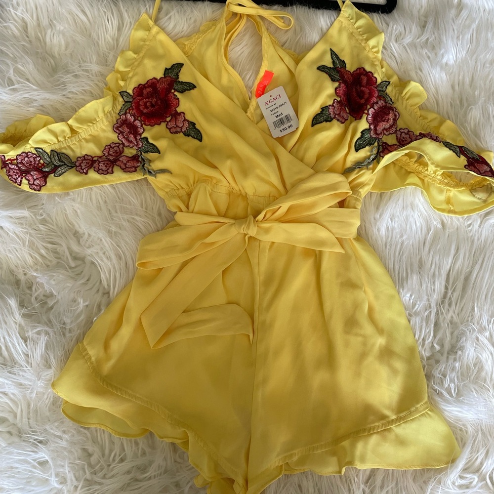 Yellow with rose romper